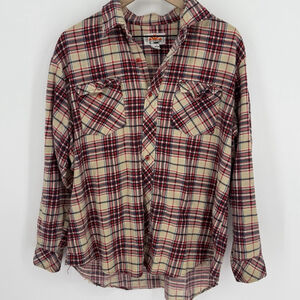Sundance Men’s Plaid Flannel Long Sleeve Shirt Size XL 17-17.5 Red/Cream